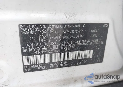 2024 Toyota Rav4 Le z USA, uszkodzony, nr VIN 2T3K1RFV1RC290126